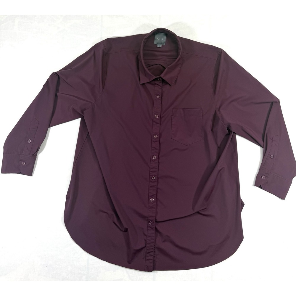Lyssé New York Womens 2X Burgundy Button Down Blouse Long Sleeve